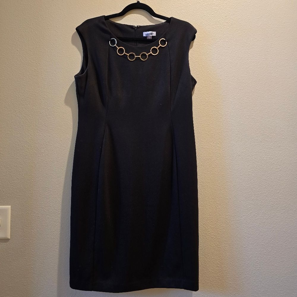 Calvin Klein Black Midi Dress with Gold Accents Sz 14